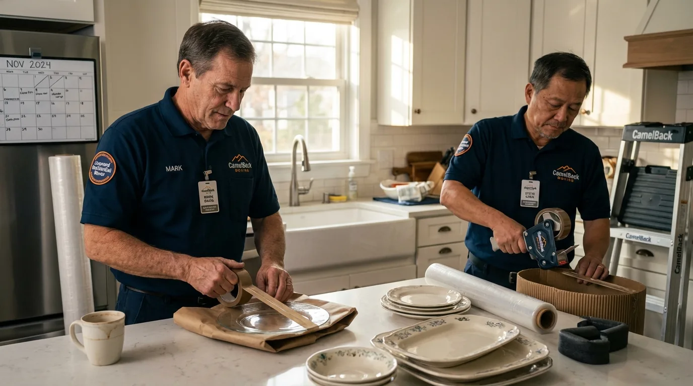 Professional crew packing kitchen dishware in Franklin Lakes, NJ